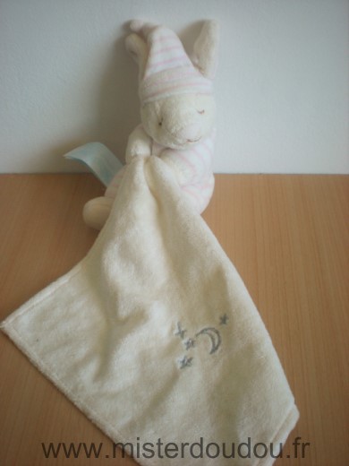 Kimbaloo Lapin Rose ecru rayee mouchoir ecru lune etoiles - Très bon état
