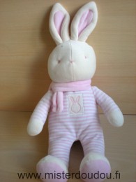 Klorane Lapin Entierement en velour rayé rose blanc écharpe rose - Très bon état