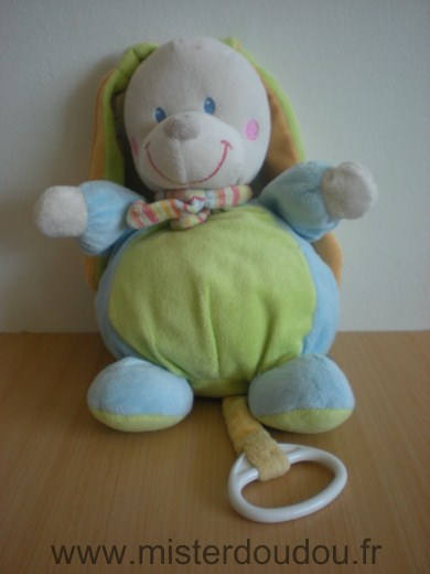 Lapin Boule Vert bleu blanc oreilles et echarppe rayees Mots d enfants