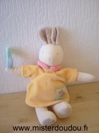 Moulin roty Lapin Beige chemise jaune col rose - Très bon état