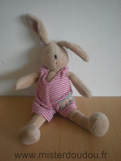 Moulin roty Lapin Beige salopette rayée rouge blanc - Très bon état