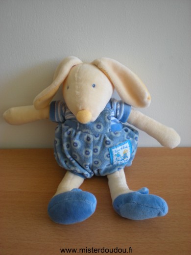 Lapin Lulu bleu jaune beige Moulin roty