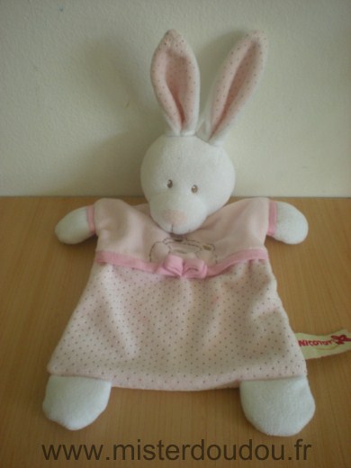 Nicotoy Lapin Rose blanc avec brodé tete d'ours papillon - Très bon état