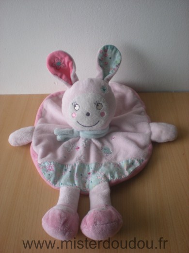 Nicotoy Lapin Rose bleu turquoise avec oiseau brodé - Très bon état