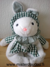 Nounours Lapin Peluche blanc tissus vert - Très bon état