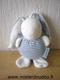 Nounours Lapin Rayé blanc bleu tissus et velours blanc - Très bon état