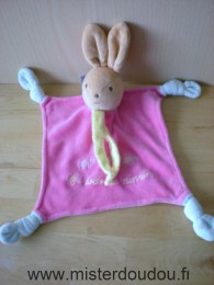 Nounours Lapin Rose noeuds bleus écharpe jaune - Très bon état