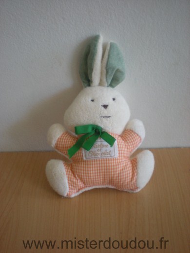 Tartine et chocolat Lapin Vichy orange, vert blanc - Très bon état