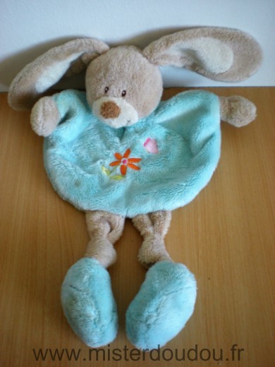 Tex Lapin Bleu beige fleur orange papillon rose - Très bon état