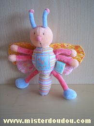 Moulin roty Libellule Orange rose mauve corp rayé ailes à motifs. - Très bon état