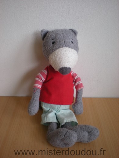 Carré blanc Loup Gris tshirt rouge pentalon bleu - Très bon état