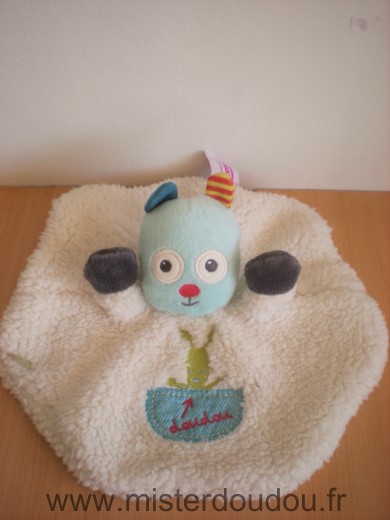 Pommette Mouton Rond blanc bleu motif doudou lapin - Très bon état