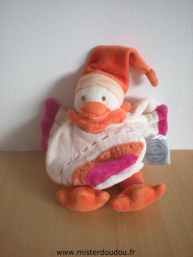 Doudou et compagnie Oiseau Ecru orange rose brodé banjo - Très bon état