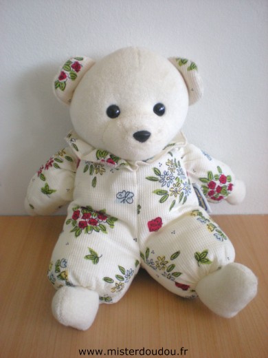 Ajena Ours Blanc motifs fleurs - Très bon état