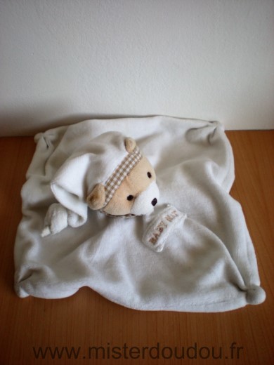 Baby nat Ours Blanc col vichy beige - Bon état