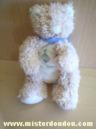 Bengy Ours Beige ventre écru avec une écharpe bleue et un cerf volant sur le ventre - Très bon état