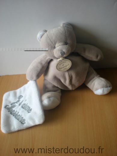 Doudou et compagnie Ours Beige mouchoir blanc - Très bon état