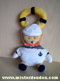 Doudou et compagnie Ours Blanc beige rayé marine blanc et bouee jaune - Très bon état