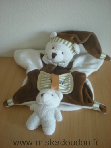 Doudou et compagnie Ours Blanc marron poche avec bebe ours - Très bon état