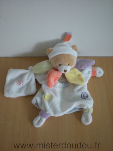 Doudou et compagnie Ours Blanc nuage spirales couleur - Très bon état
