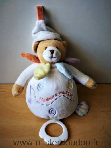 Doudou et compagnie Ours Blanc petales couleur nuage ma douce musique - Très bon état