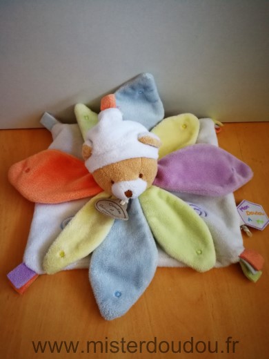 Doudou et compagnie Ours Blanc petales de couleurs - Très bon état