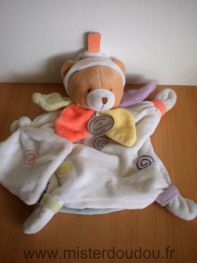 Doudou et compagnie Ours Blanc spirales couleur mouchoir blanc - Mauvais état