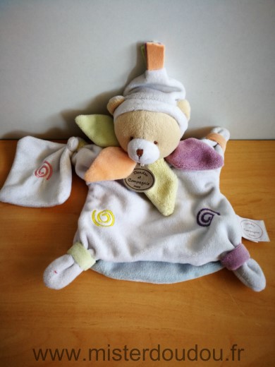 Doudou et compagnie Ours Blanc spirales mouchoir blanc - Très bon état