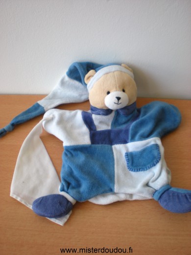 Doudou et compagnie Ours Bleu mouchoir blanc - Mauvais état