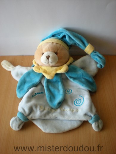 Doudou et compagnie Ours Bleu petales bleus jaune maman - Très bon état