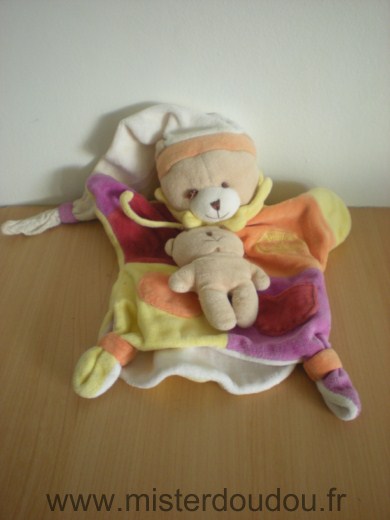 Ours Marionnette Bordeau orange jaune violet Doudou et compagnie