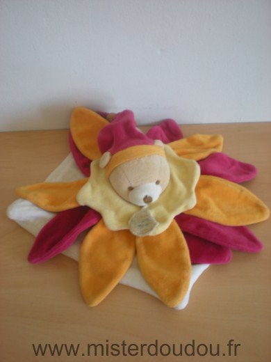 Doudou et compagnie Ours Collector blanc fleur orange rouge - Mauvais état