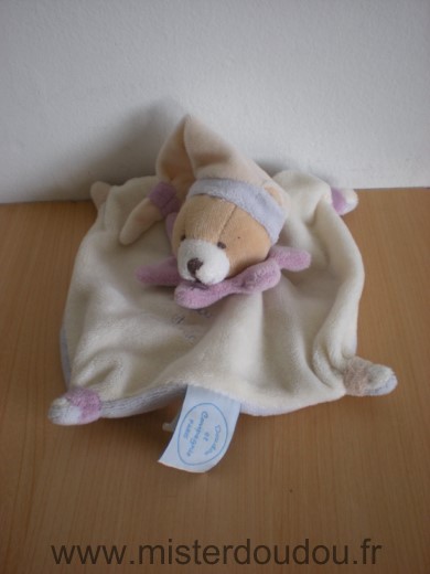 Doudou et compagnie Ours Ecru bleu mauve - Très bon état