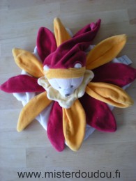 Doudou et compagnie Ours Ecru rouge orange col jaune - Très bon état