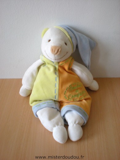 Doudou et compagnie Ours Fripon salopette orange vert - Très bon état