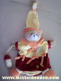 Doudou et compagnie Ours Jaune rouge orange - Très bon état