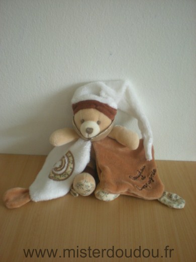 Doudou et compagnie Ours Marron blanc petales spirale tissus fleurs - Très bon état