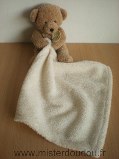 Doudou et compagnie Ours Marron mouchoir ecru - Très bon état