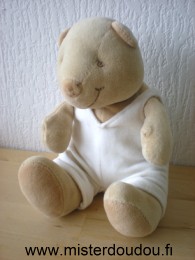 Doudou et compagnie Ours Marron salopette blanche - Bon état