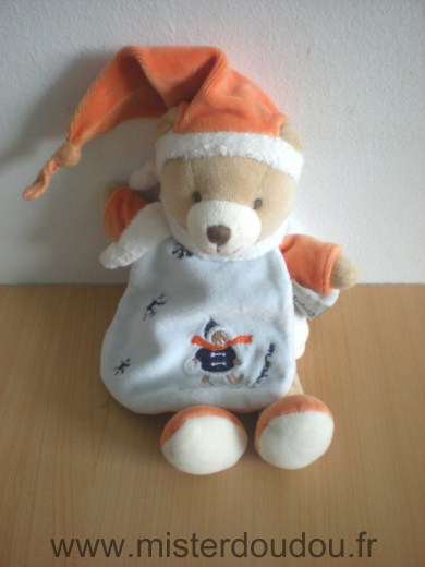 Doudou et compagnie Ours Orange cape bleu - Très bon état