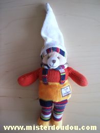 Doudou et compagnie Ours Orange rouge bonnet écru - Très bon état