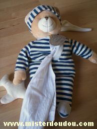 Doudou et compagnie Ours Rayé blanc bleu - Bon état