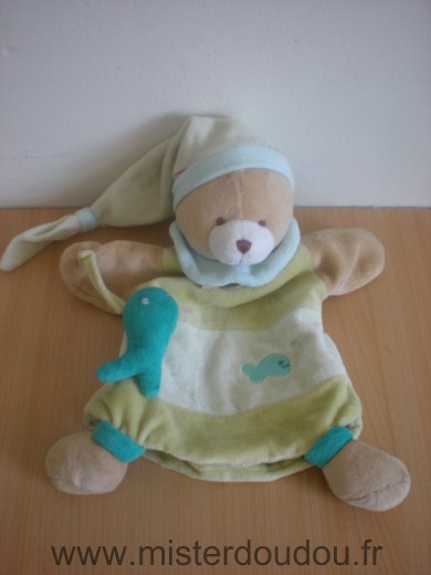 Doudou et compagnie Ours Théodore vert poisson bleu - Très bon état