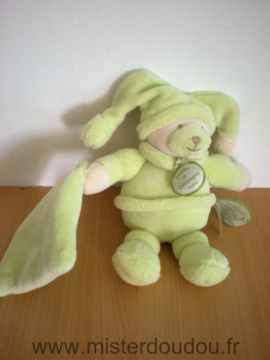 Doudou et compagnie Ours Vert mouchoir vert - Très bon état