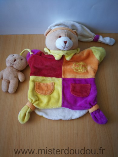 Doudou et compagnie Ours Violet orange jaune bebe ours - Très bon état