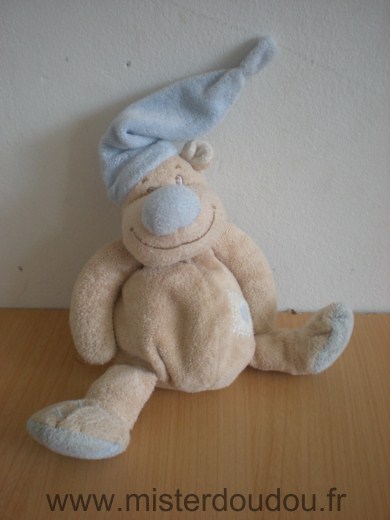Doukidou Ours Beige bonnet bleu rapiecement coeur - Très bon état