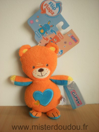 Gipsy Ours Orange coeur bleu reversible en lapin bleu - Neuf