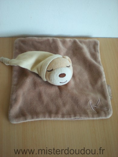 Kaloo Ours Marron bonnet beige velours dessus tissus dessous - Bon état