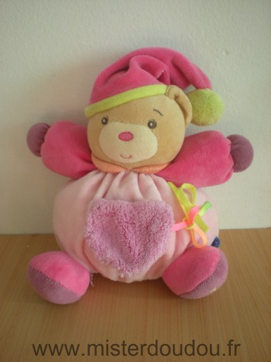 Ours Boule Rose bonnet rose fushia coeur violet miroir Kaloo