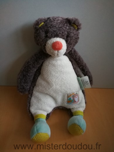 Moulin roty Ours Marron blanc biscotte et pompon - Très bon état